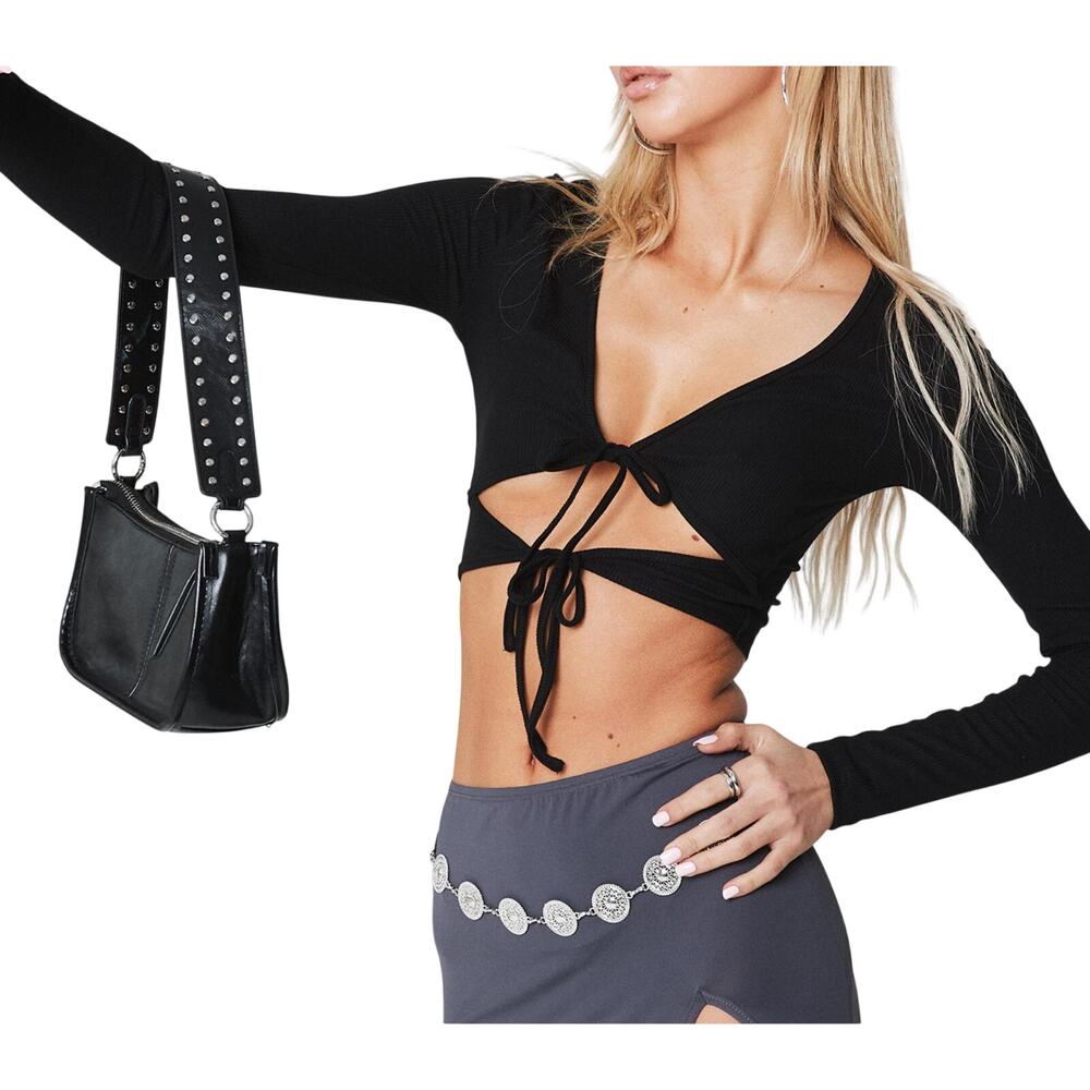 Princess Polly Ribbed Black Amala Top Size US 2
